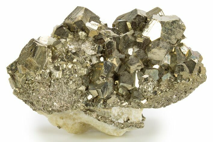 Gleaming Striated Pyrite Crystal Cluster - Peru #329314